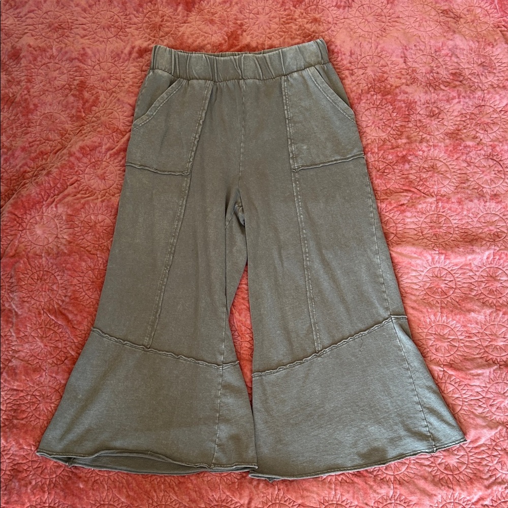 Three Birds Nest Olive Green Wide Leg Lounge Pants